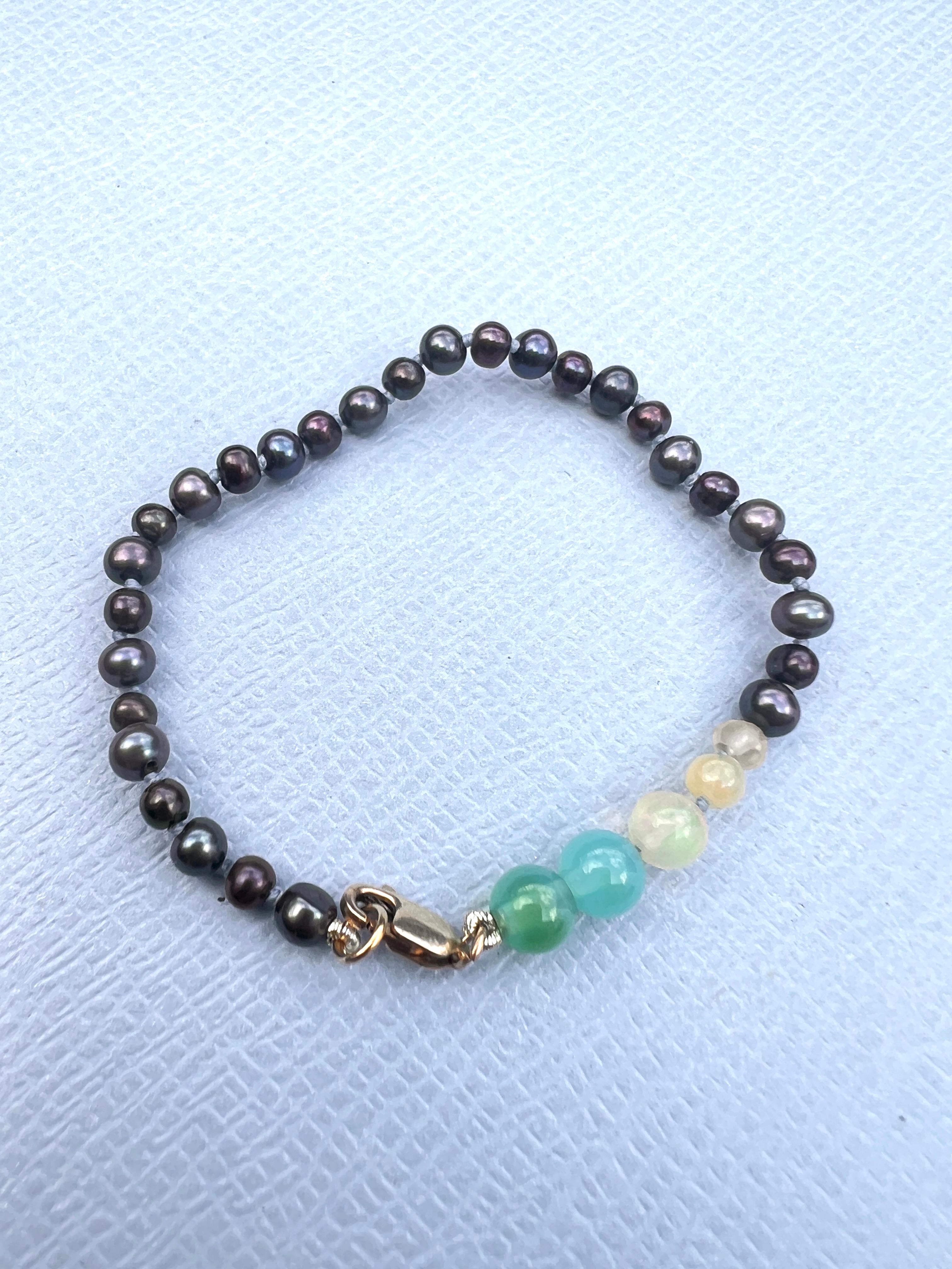 Egyptian Opal Black Pearl Bracelet For Sale 1