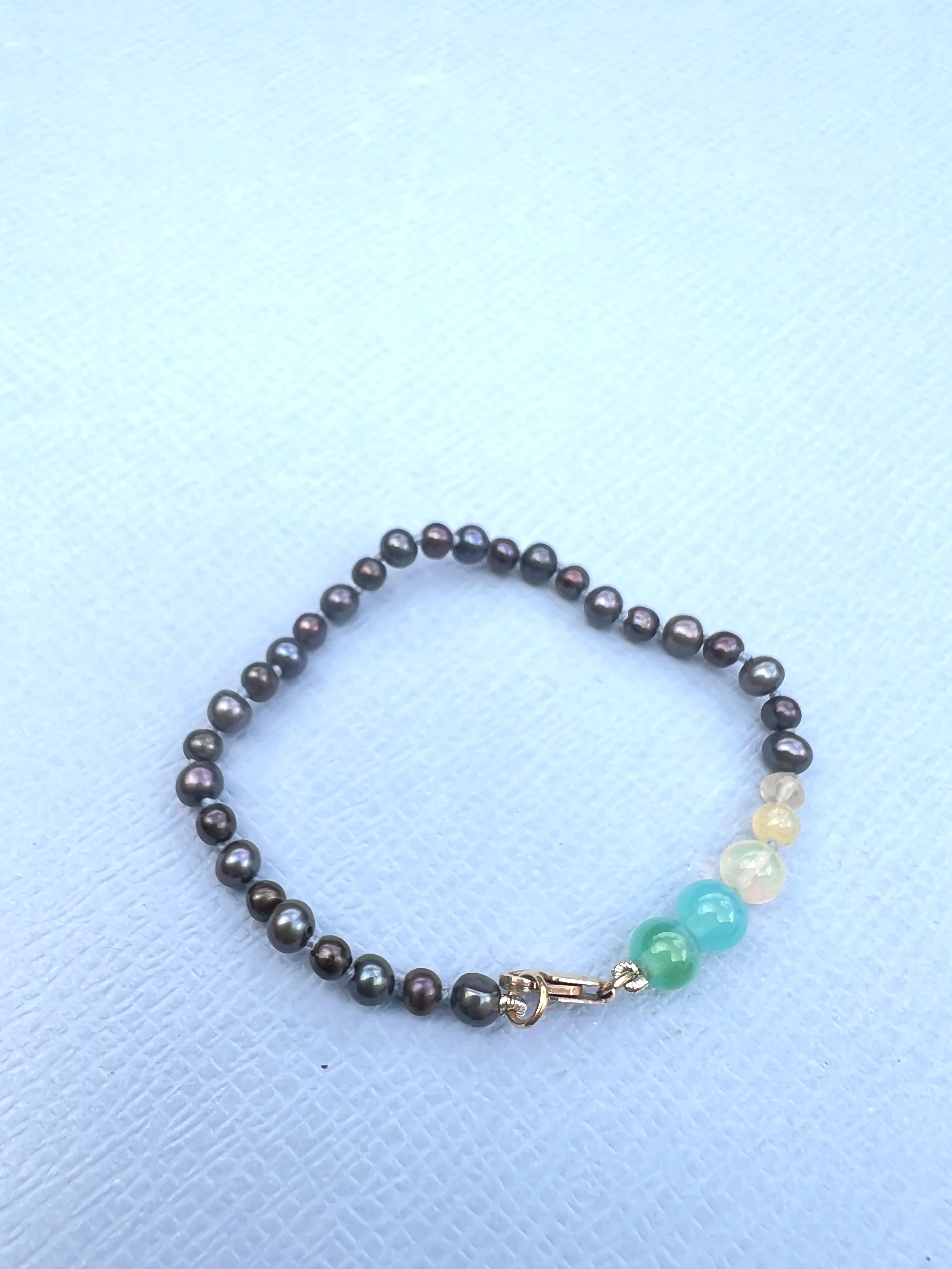 Egyptian Opal Black Pearl Bracelet For Sale 2