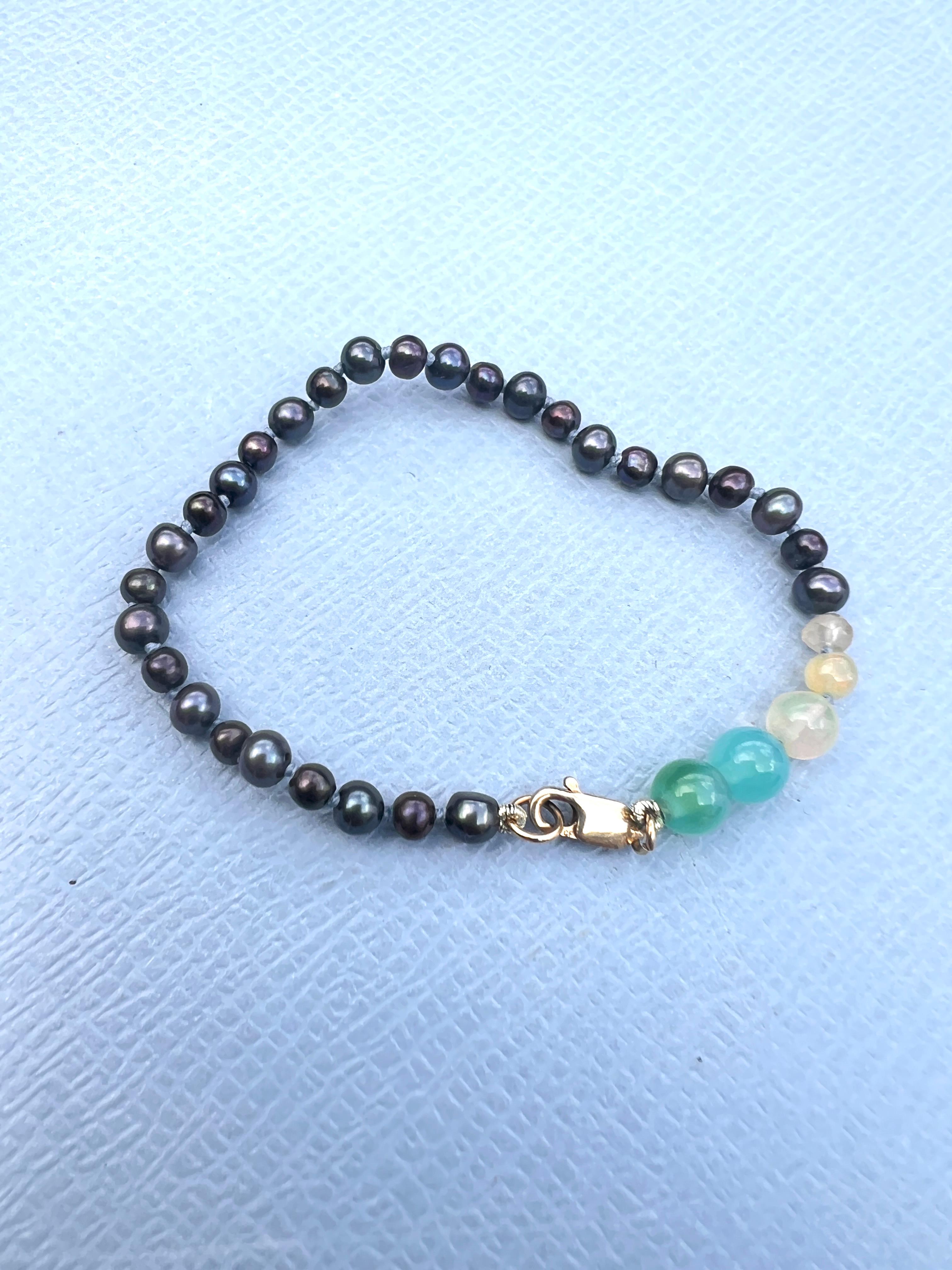 Egyptian Opal Black Pearl Bracelet For Sale 3