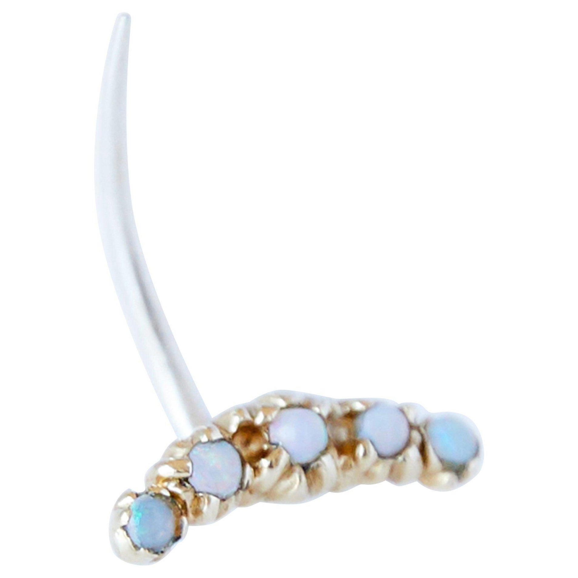 Opal Earring Crescent Moon Earstud 14k Gold Celestial Symbology For Sale