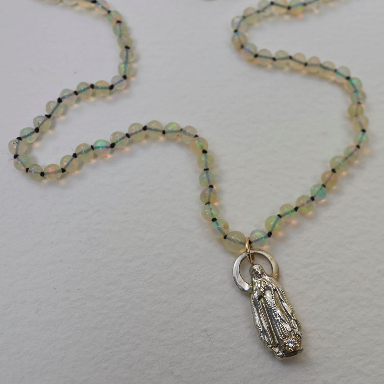 Brilliant Cut Egyptian Opal White Diamond Choker Necklace Solid Silver Virgin Mary J Dauphin For Sale