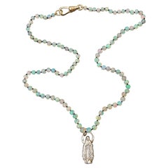 Ägyptische Opal-Weiß-Diamant-Halskette Massivsilber Jungfrau Mary J Dauphin