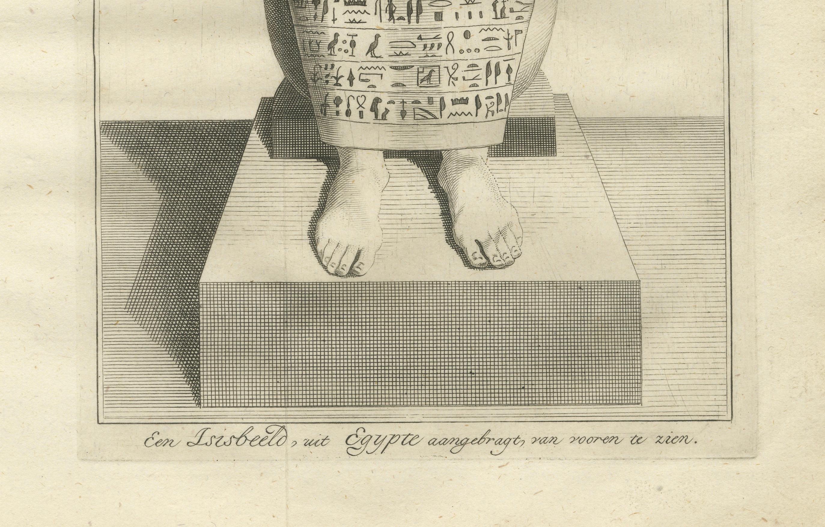 Estatua egipcia de Osiris con jeroglíficos - Vistas frontal y posterior Grabado, c.1776 siglo XVIII en venta