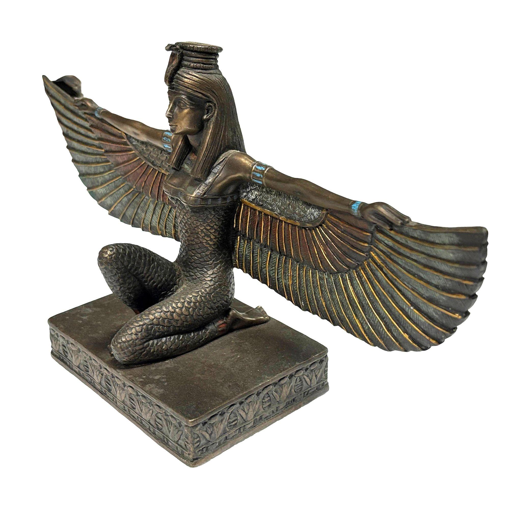Egyptian Goddess Brass Tabletop Sculpture of Winged Deity Isis In Excellent Condition In Van Nuys, CA