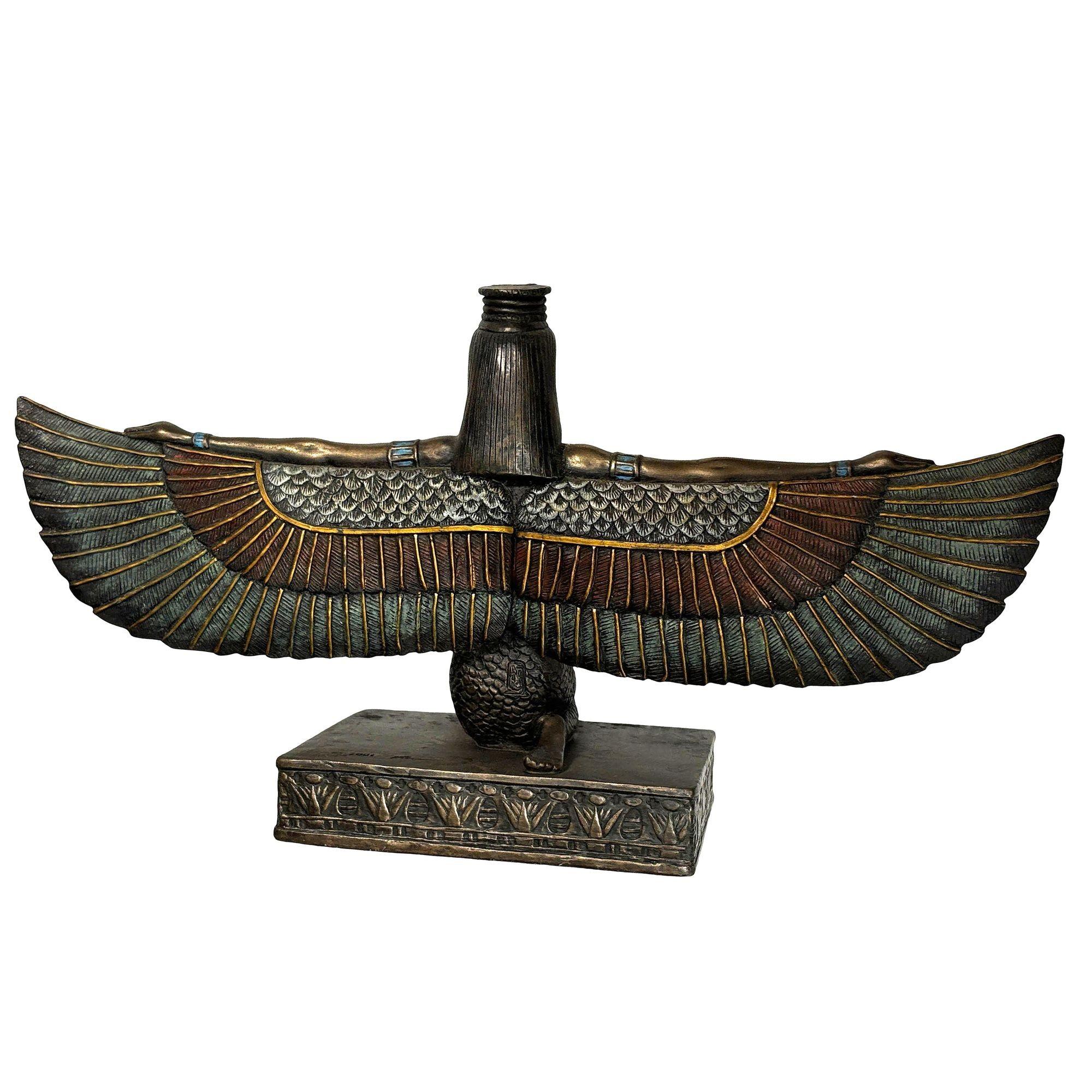 Egyptian Goddess Brass Tabletop Sculpture of Winged Deity Isis 1