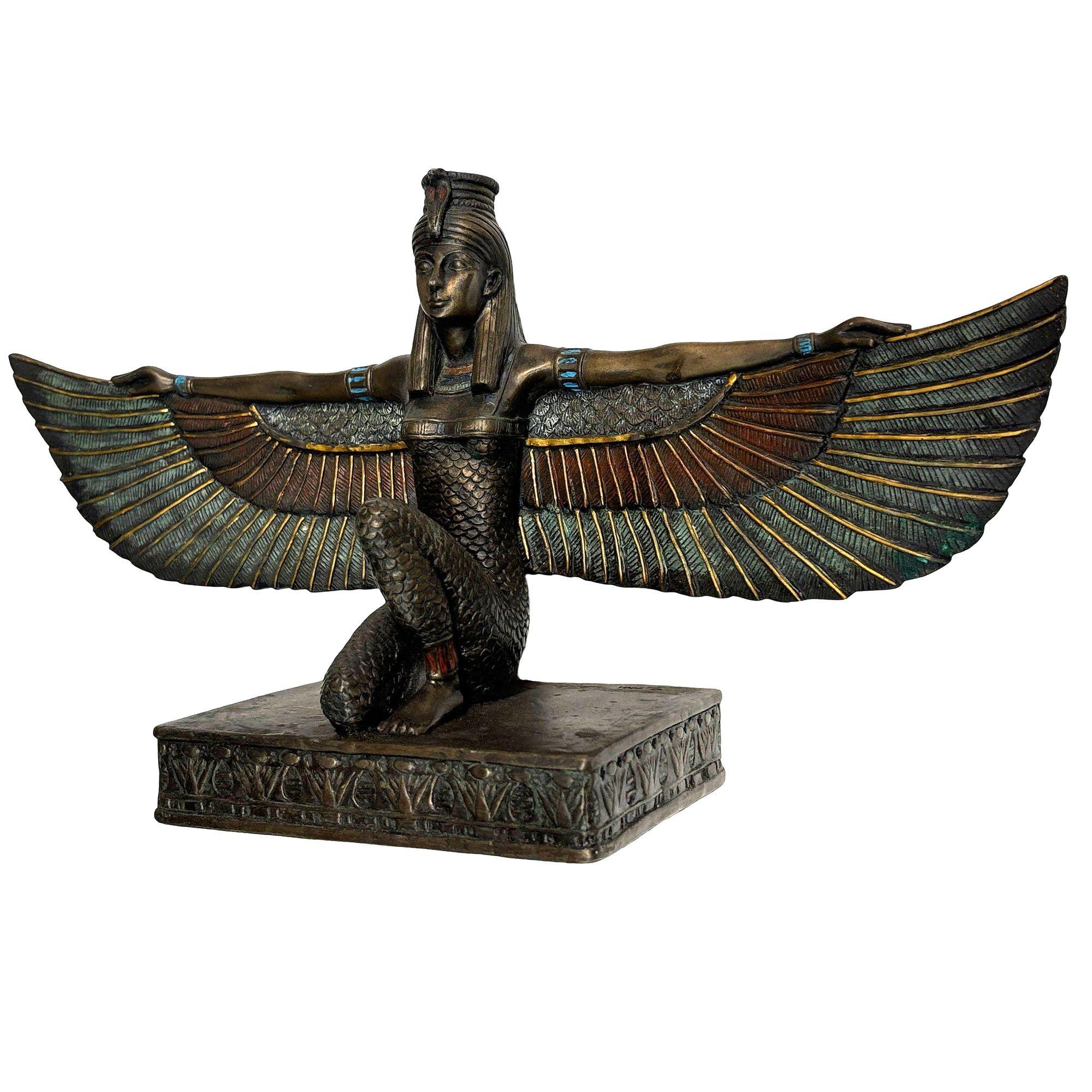 Egyptian Goddess Brass Tabletop Sculpture of Winged Deity Isis 2
