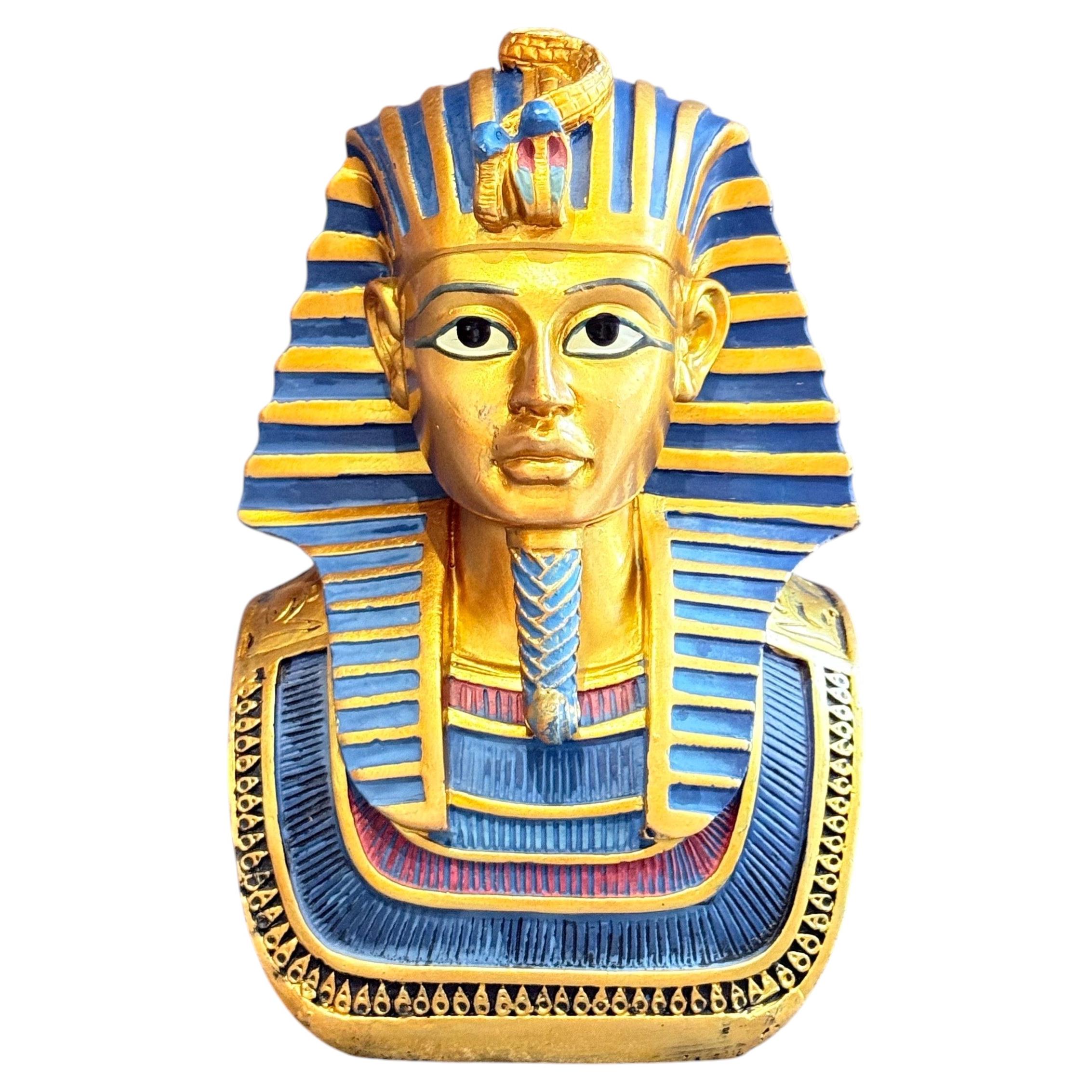 Egyptian Pharaoh Tutankhamun Bust Sculpture, Decorative Ancient Egyptian Revival