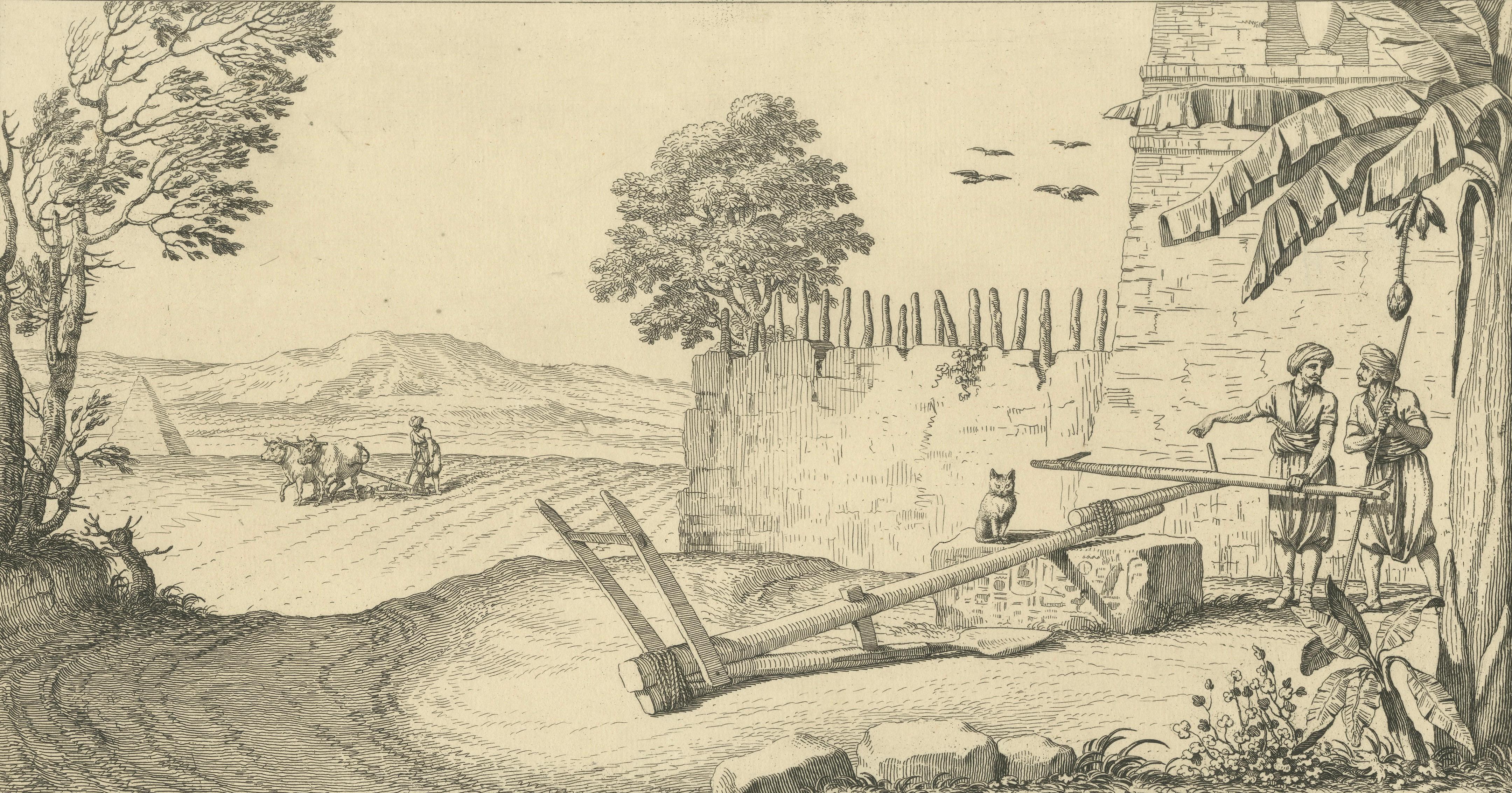 Egyptian Ploughing Scene at Gamase, Upper Egypt – Norden Engraving 1755