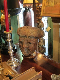 Egyptian Poly-Chrome Wood Mask 100-200 BC Garniture Sarcophagus Face Mask statue