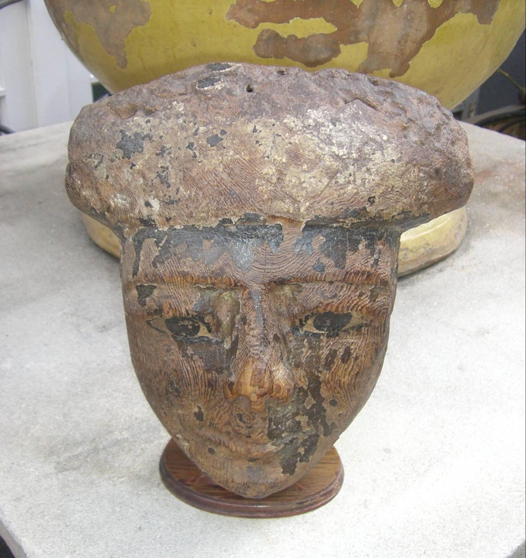 Egyptian PolyChrome Wood Mask 100200 BC Garniture Sarcophagus Face