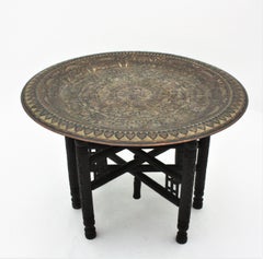 Egyptian Polychromed Brass Folding Tray Table / Tea Table,  1950s