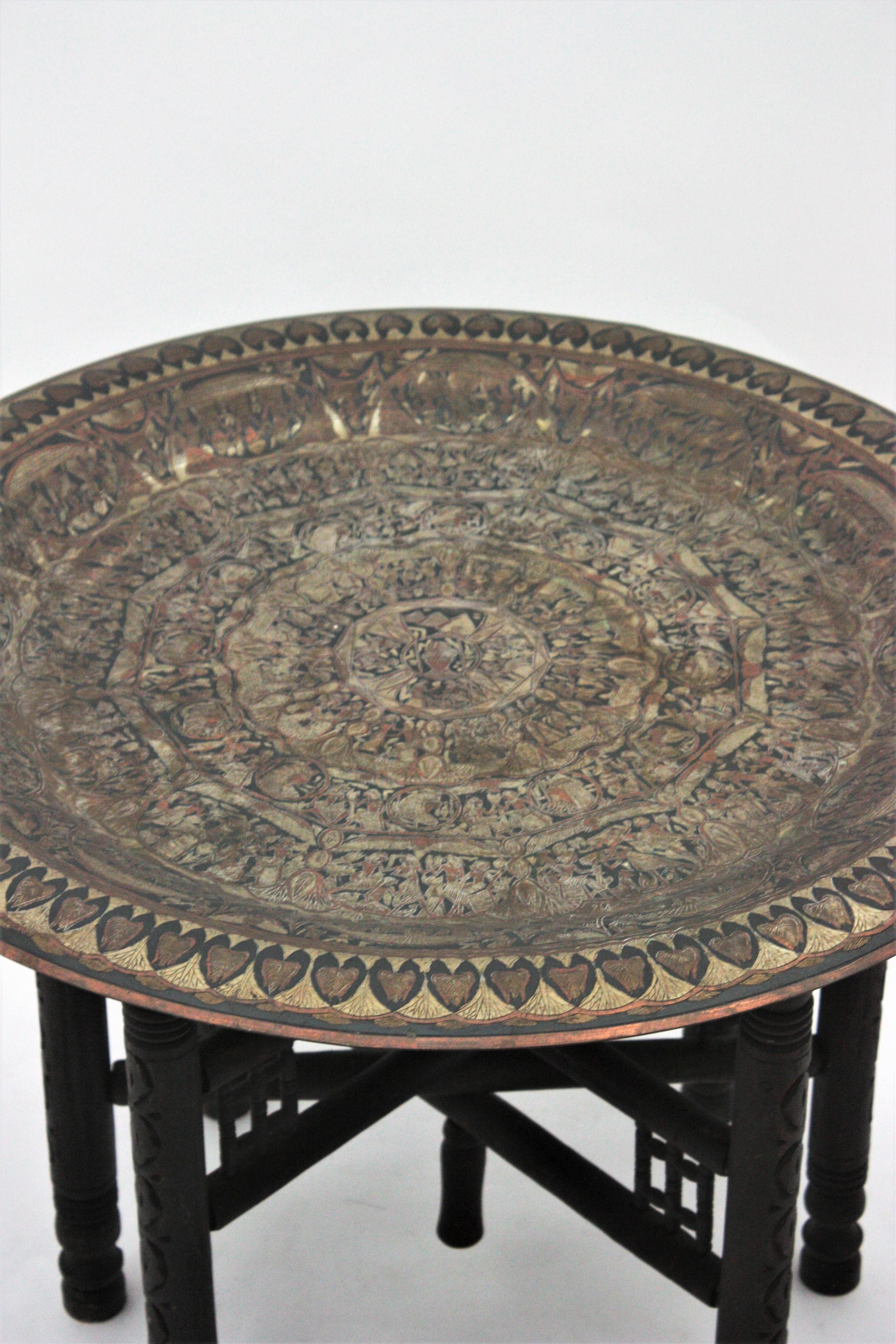20th Century Egyptian Polychromed Brass Folding Tray Table / Tea Table,  1950s For Sale