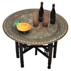 Egyptian Polychromed Brass Folding Tray Table / Tea Table,  1950s
