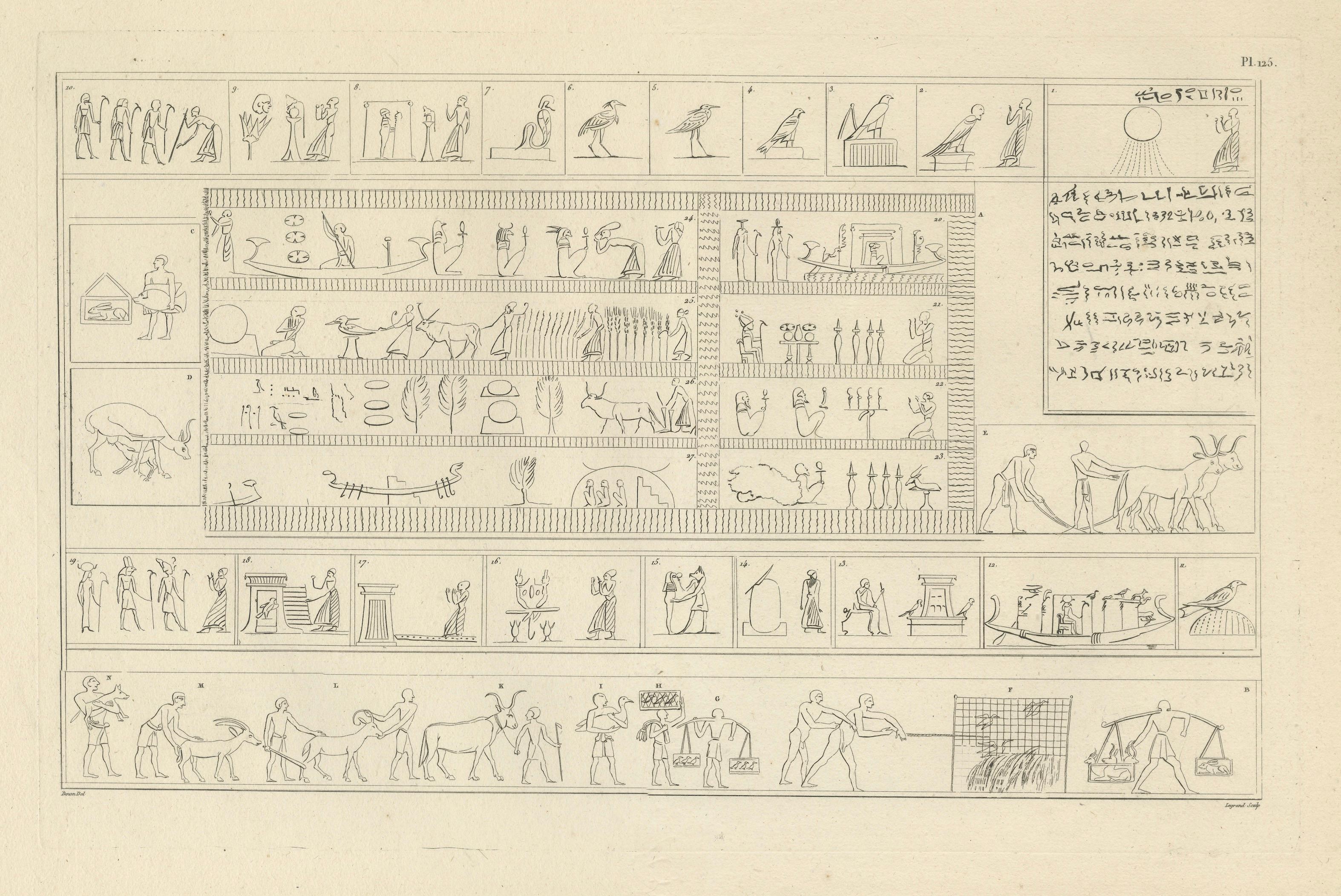 Egyptian Processions & Daily Life Reliefs, Denon Napoleonic Egypt Engraving 1802
