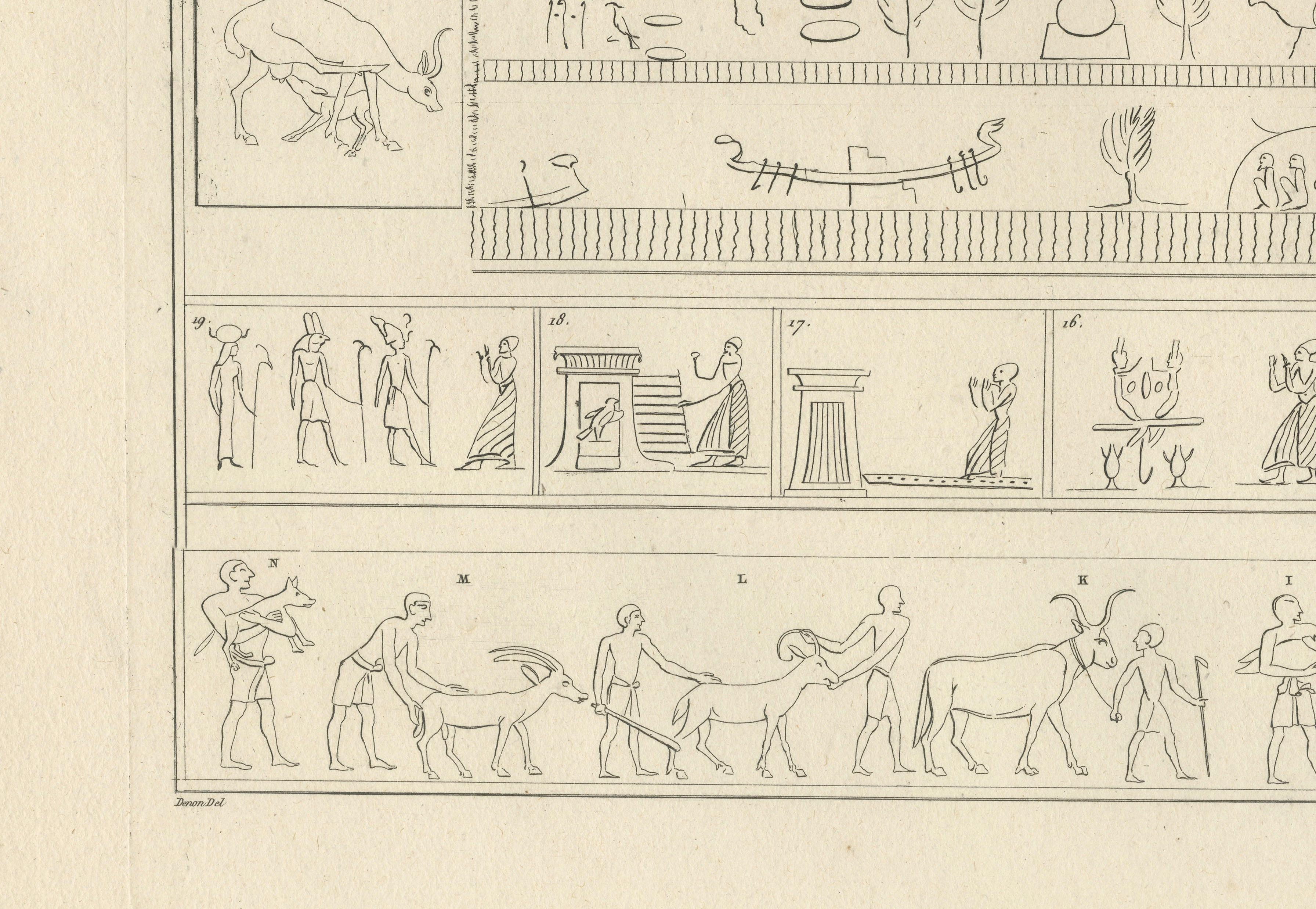 Egyptian Processions & Daily Life Reliefs, Denon Napoleonic Egypt Engraving 1802
