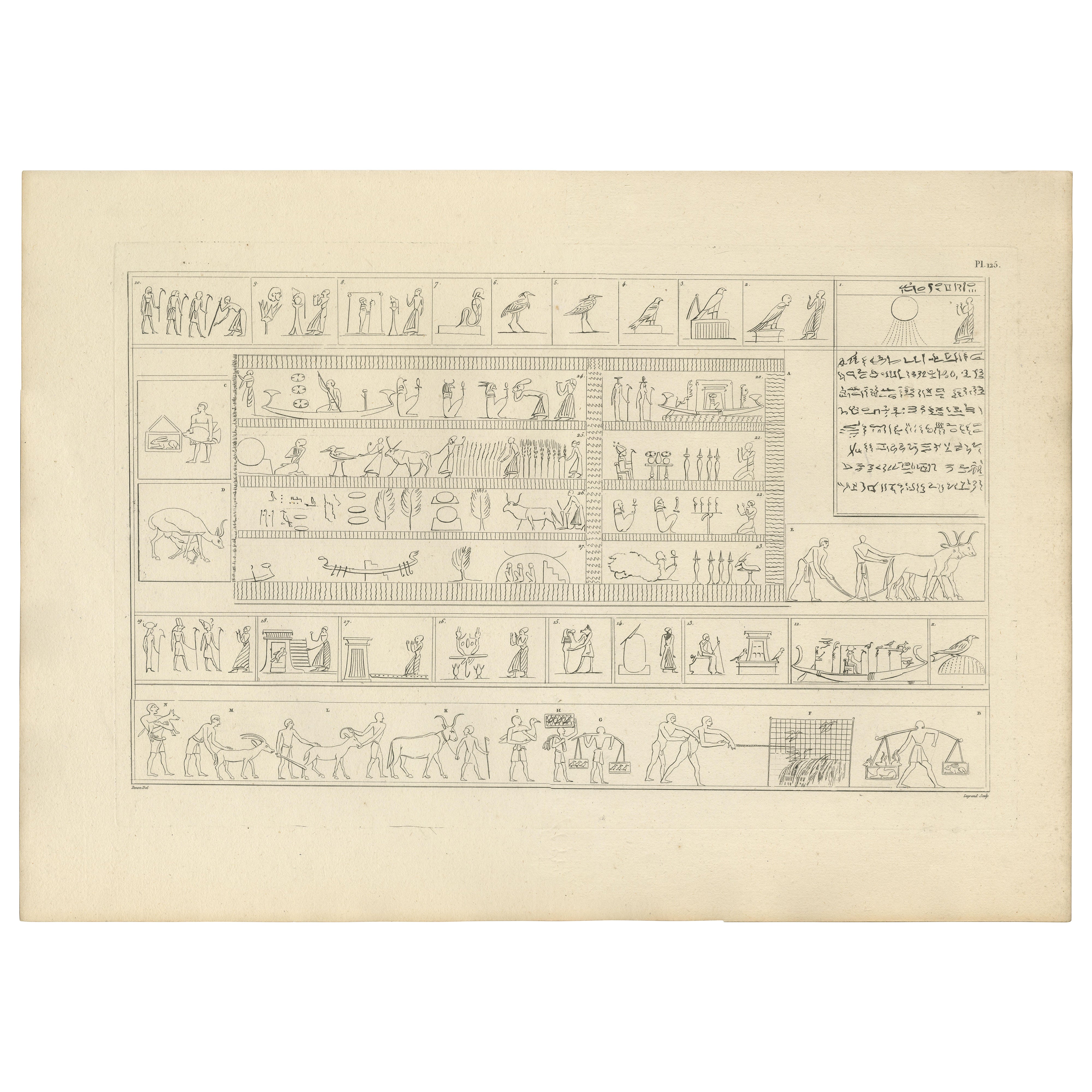 Procesiones egipcias y relieves de la vida cotidiana, Denon Grabado del Egipto napoleónico 1802