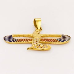 Egyptian Protection Goddess 0.15 Carat Diamond & Enamel Pendant, 14K Yellow Gold