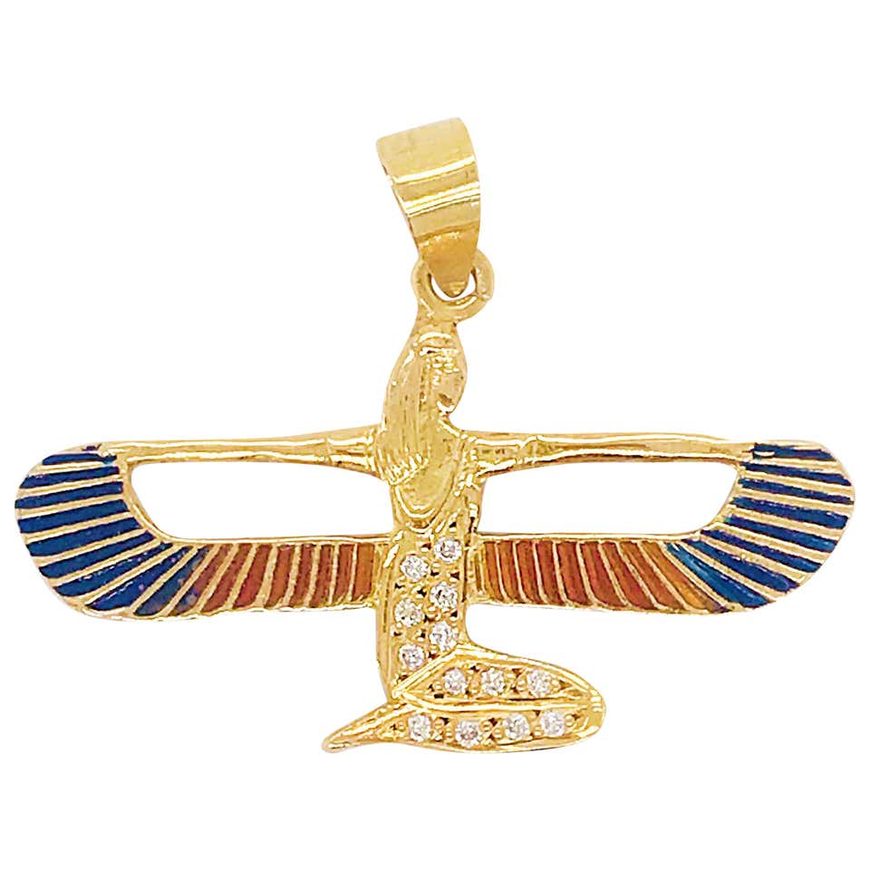 Egyptian Protection Goddess 0.15 Carat Diamond and Enamel Pendant, 14K ...