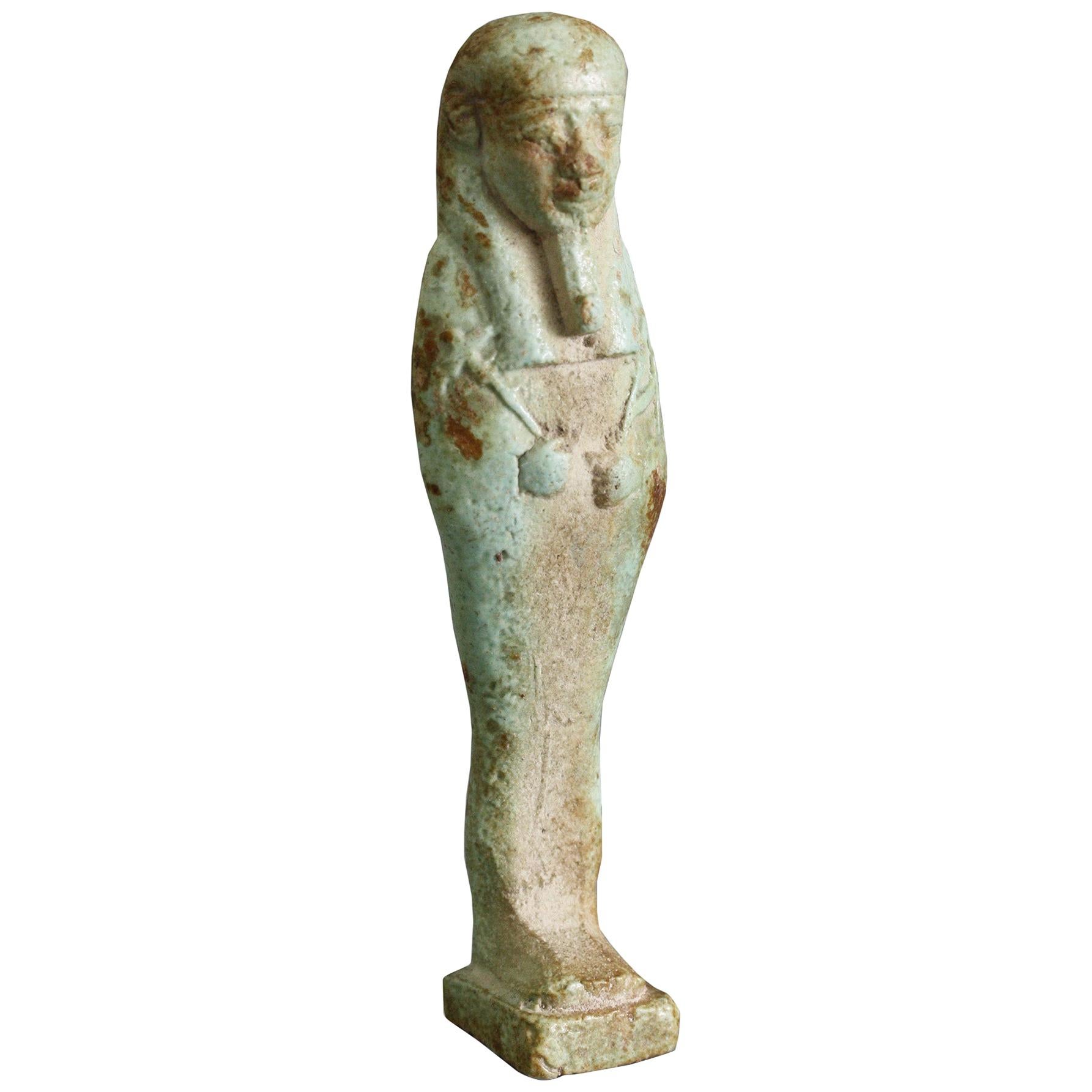Egyptian Ptolemaic Period Green Faience Shabti Figure