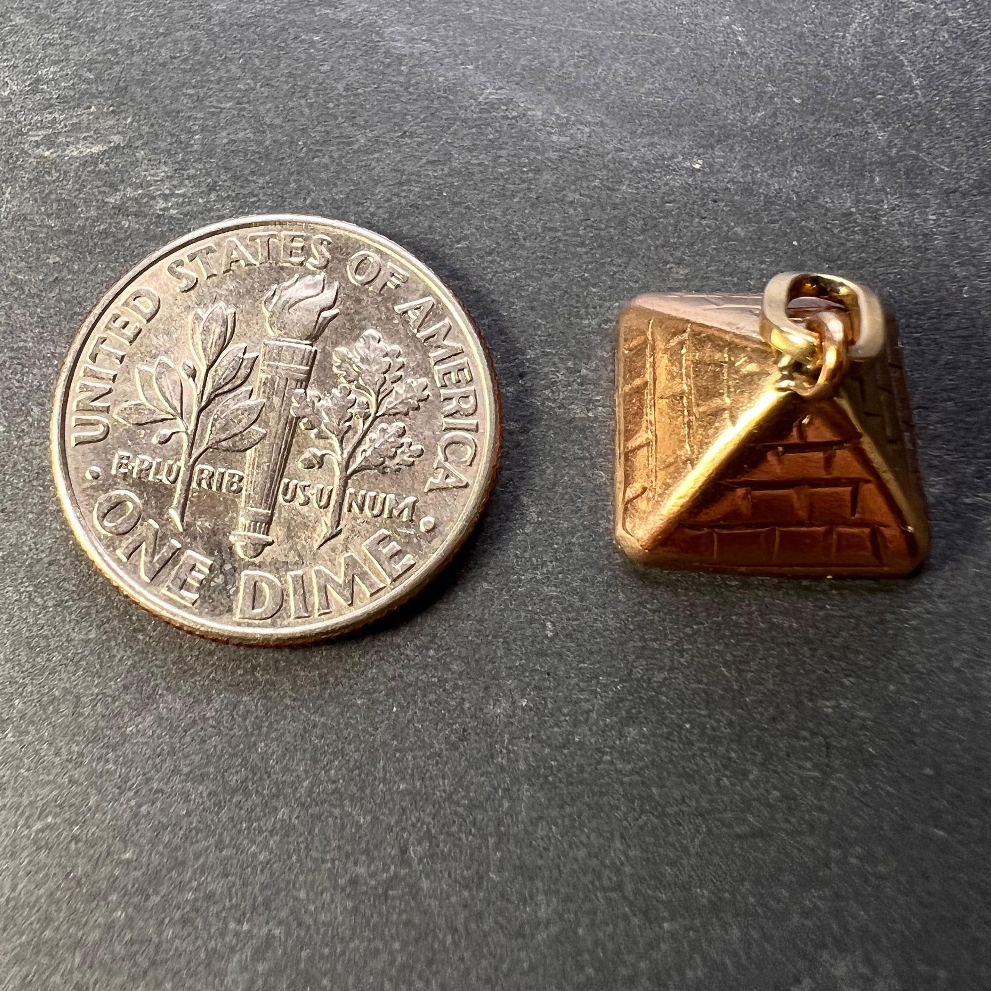 Egyptian Pyramid 14K Rose Gold Charm Pendant For Sale 6