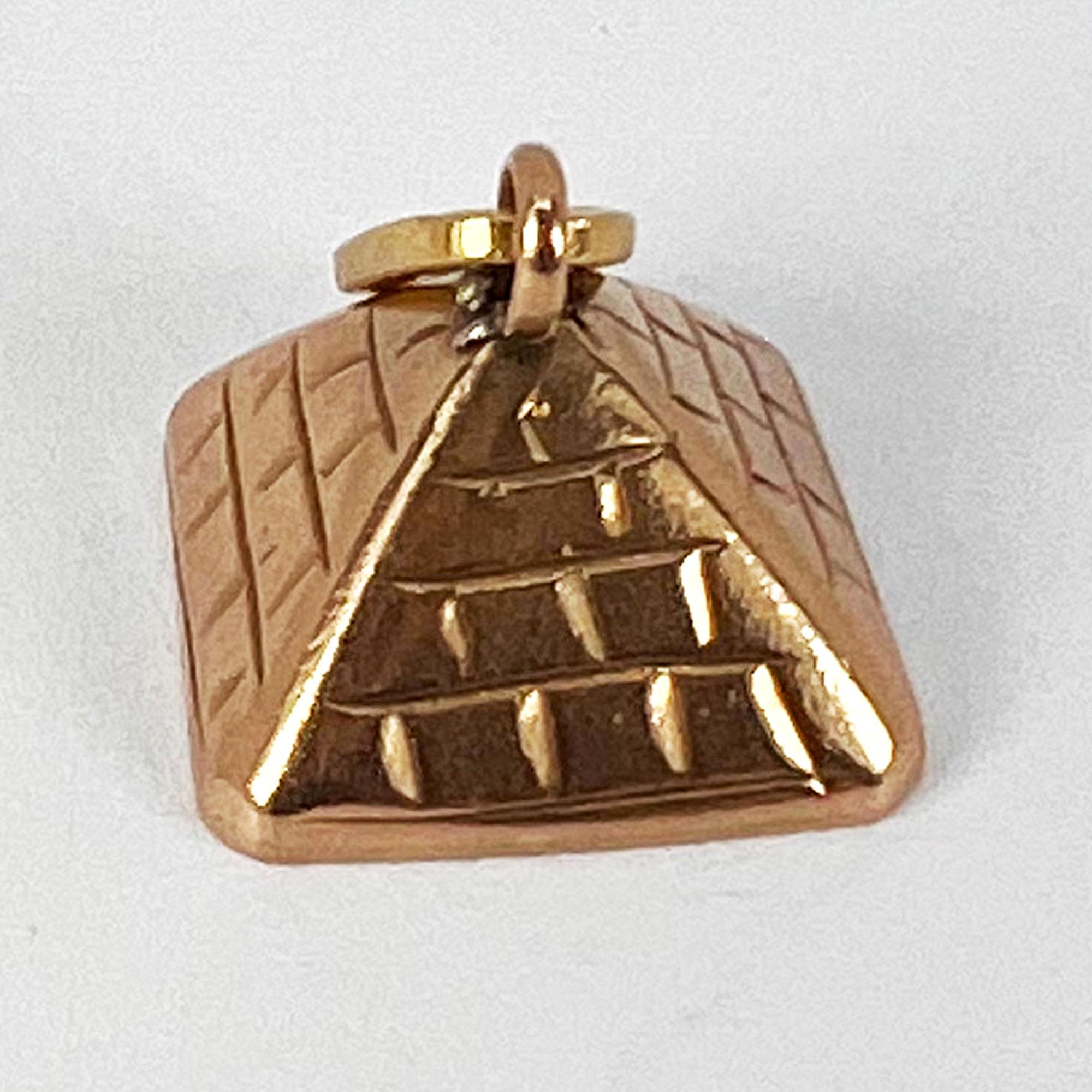 Egyptian Pyramid 14K Rose Gold Charm Pendant For Sale 7