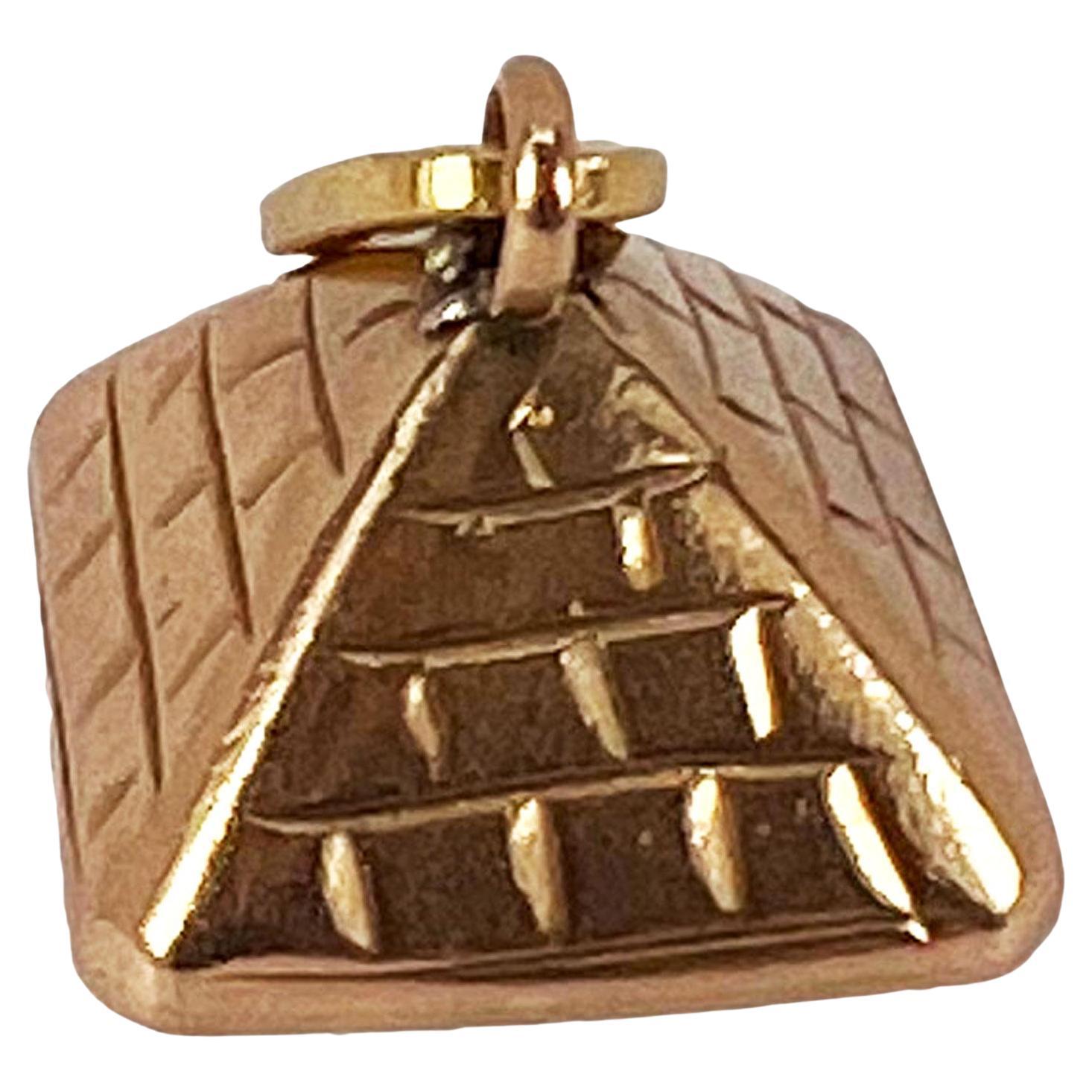 Egyptian Pyramid 14K Rose Gold Charm Pendant For Sale