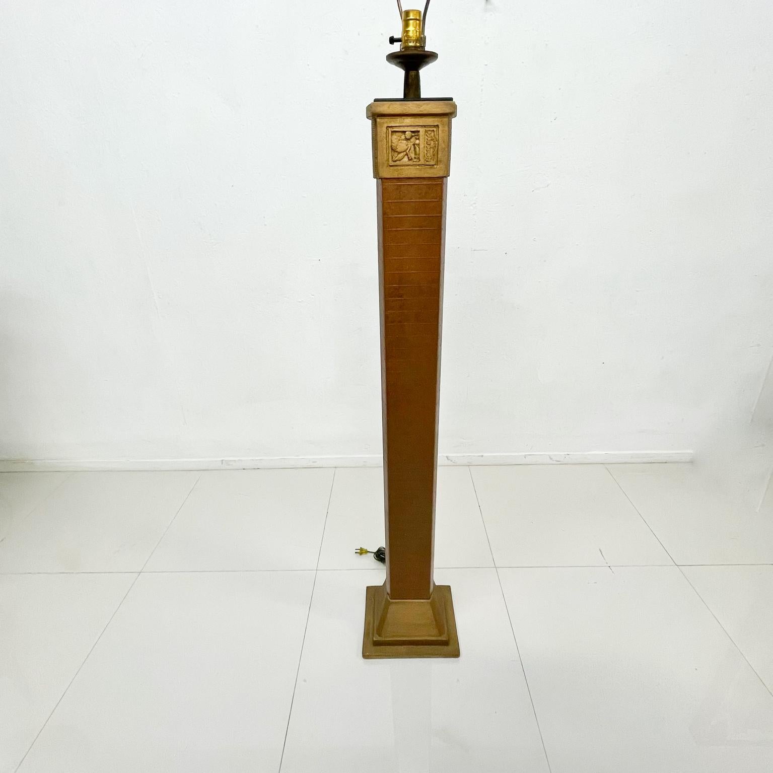 1980s Egyptian Pyramid Floor Lamp Textured Column Plaster and Copper 2