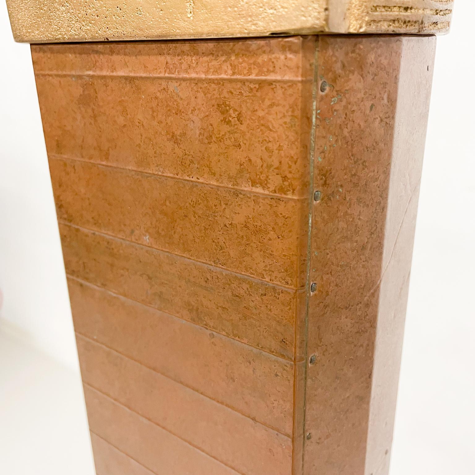 Late 20th Century 1980s Egyptian Pyramid Floor Lamp Textured Column Plaster and Copper