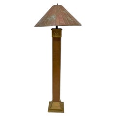 Used  1980s Egyptian Floor Lamp in Textured Copper Column Style of Karl Springer 