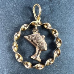 Egyptian Queen Nefertiti Bust Circle 18K Yellow Gold Charm Pendant