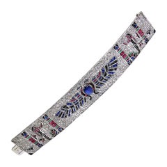 Egyptian Revival 11.8 Carat Diamond Bracelet in 18 Karat Gold, Paris, circa 1950