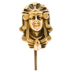 Antique Egyptian Revival 14 Karat Gold Cleopatra Stickpin