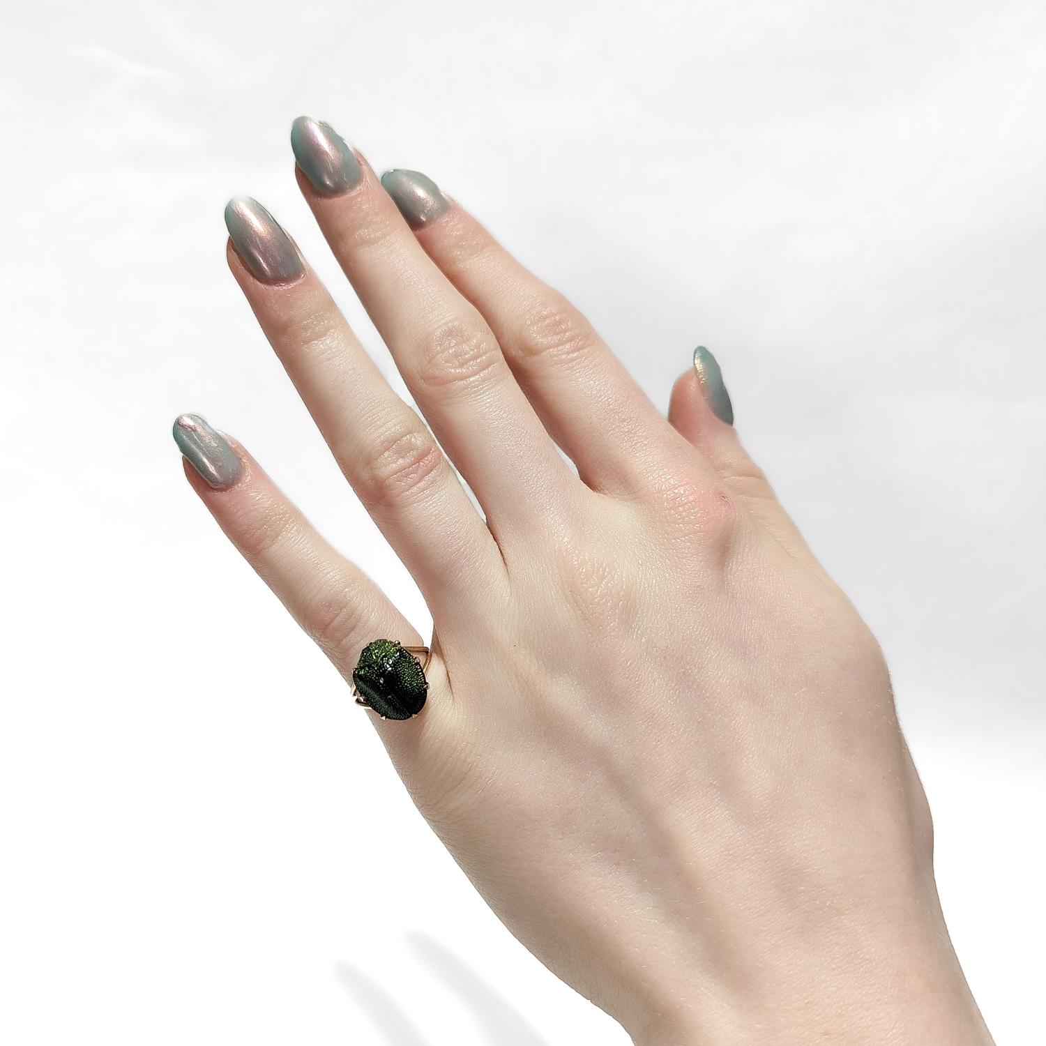 Egyptian Revival 14K Gold and Real Scarab Beetle Signet Style Ring For ...
