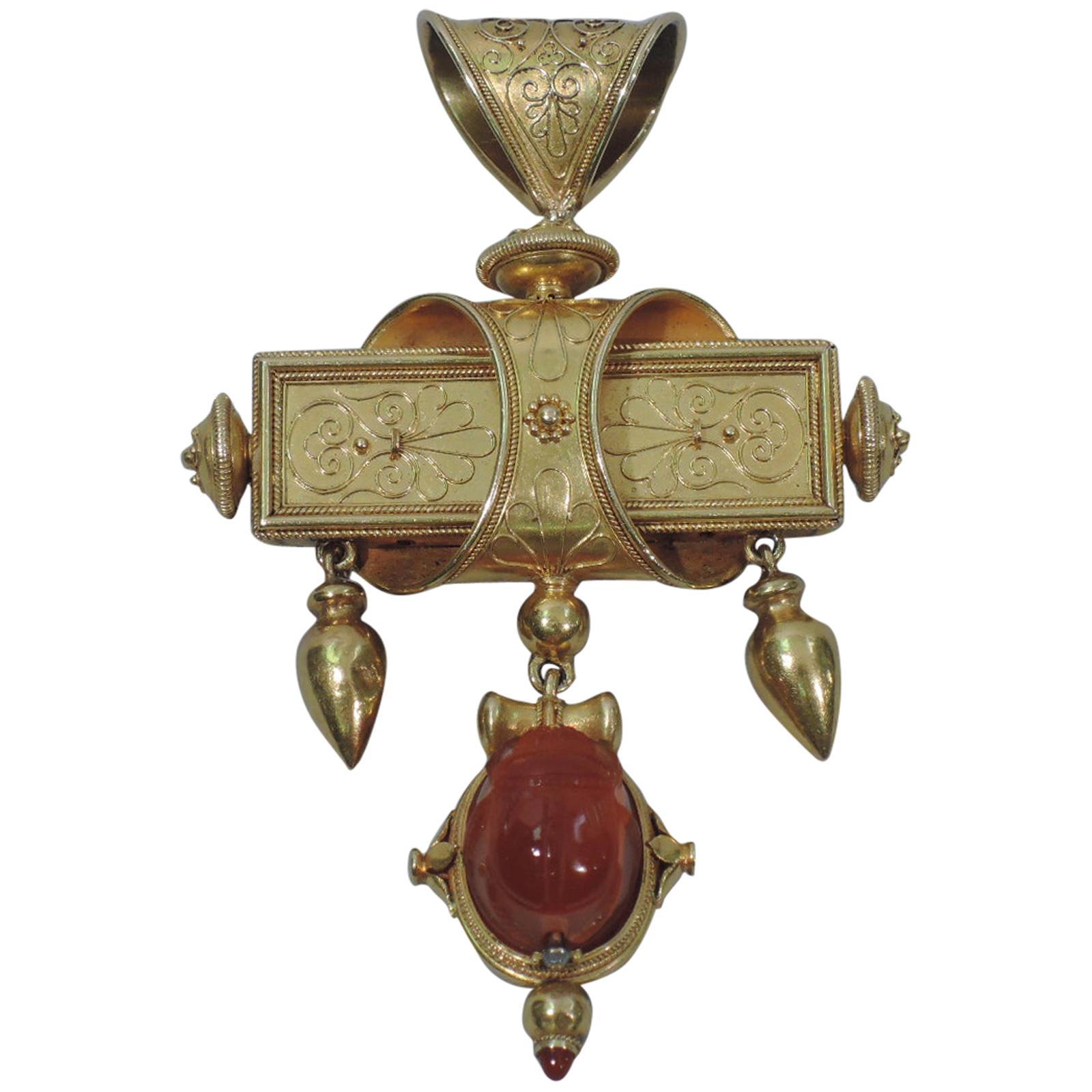 Egyptian Revival 18 Karat Gold Pendant with Scarab