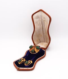 Egyptian Revival 1870 Victorian Natural Scarab Beetles Suite in Box in 14Kt Gold