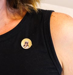 Egyptian Revival 1880 Round Enameled Queen Brooch In 18Kt Gold With Diamond