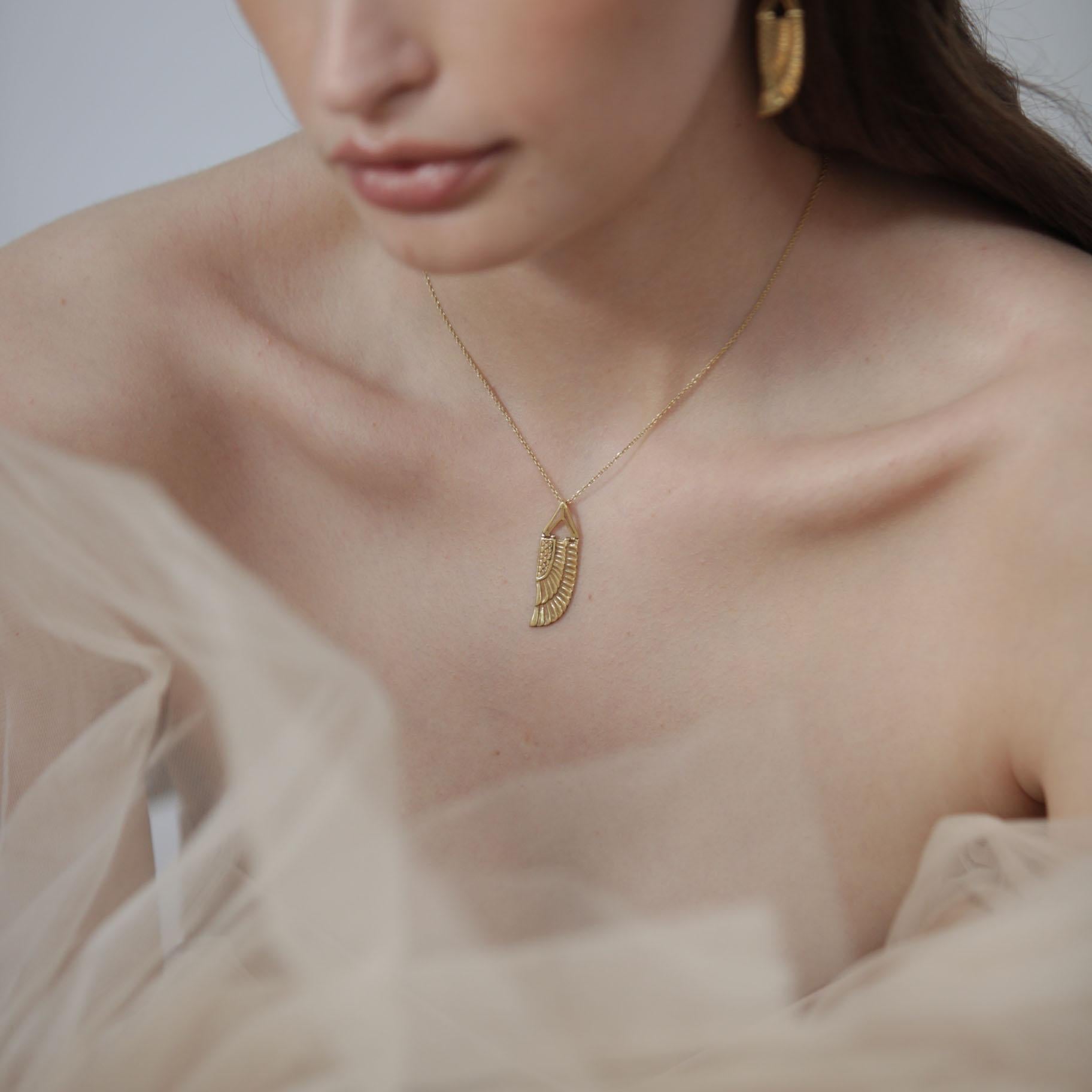 Women's or Men's Egyptian Revival 18k Gold Isis Wing Necklace For Sale