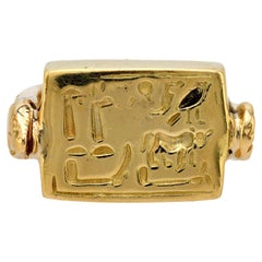 Anillo jeroglífico de serpiente de oro amarillo de 18 quilates de renacimiento egipcio