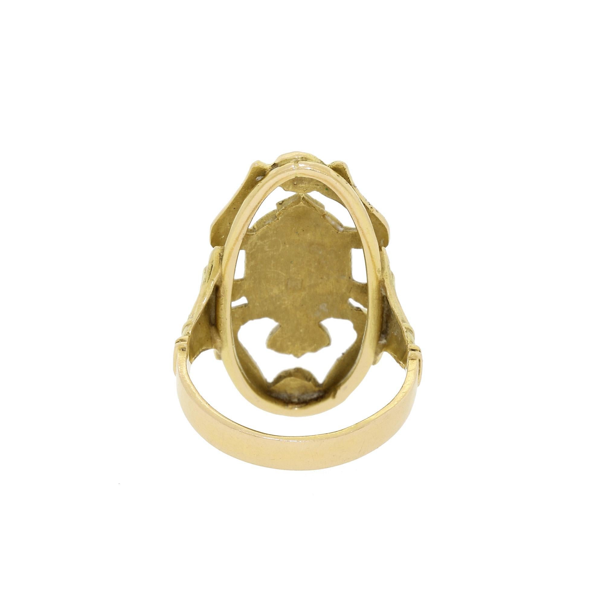 Women's Egyptian Revival 18 Karat Yellow Gold Scarab Ring Vintage Enamel Beetle Bug