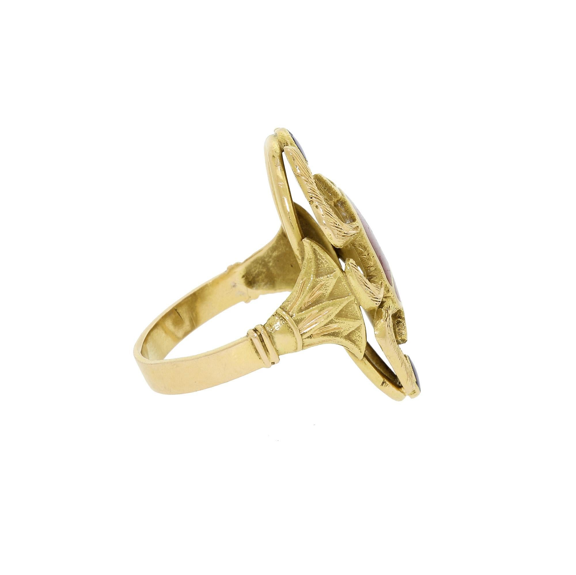 Egyptian Revival 18 Karat Yellow Gold Scarab Ring Vintage Enamel Beetle Bug 1