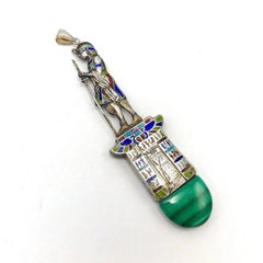 Egyptian Revival 800 Silver Enamel Figurative Pendant with Malachite