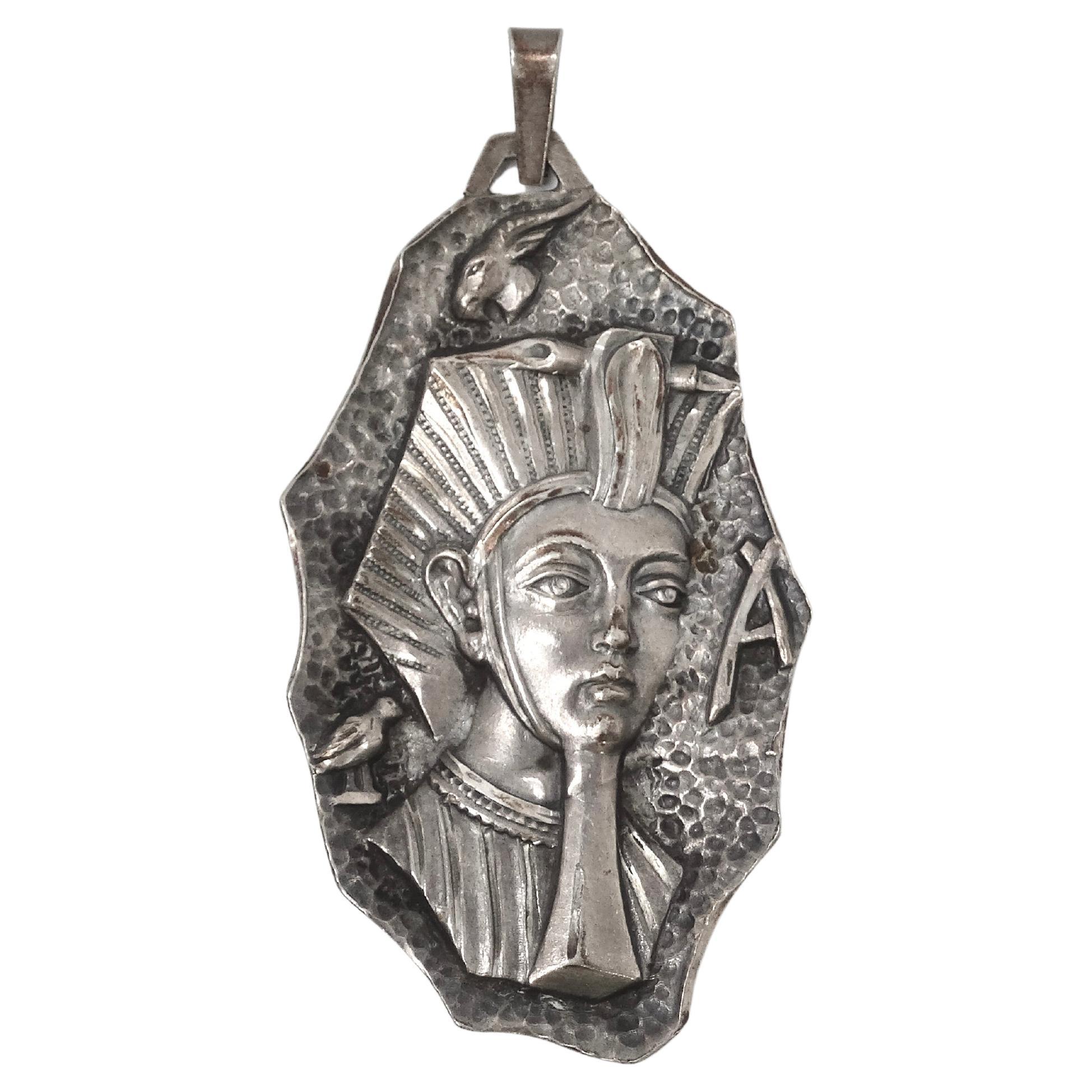 Egyptian Revival 800 Silver Large Pendant Circa 1900