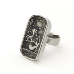 Egyptian Revival 925 Silver Pharaoh Ankh Crook and Flail Ring