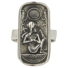 Egyptian Revival 925 Silver Pharaoh Ankh Crook and Flail Ring