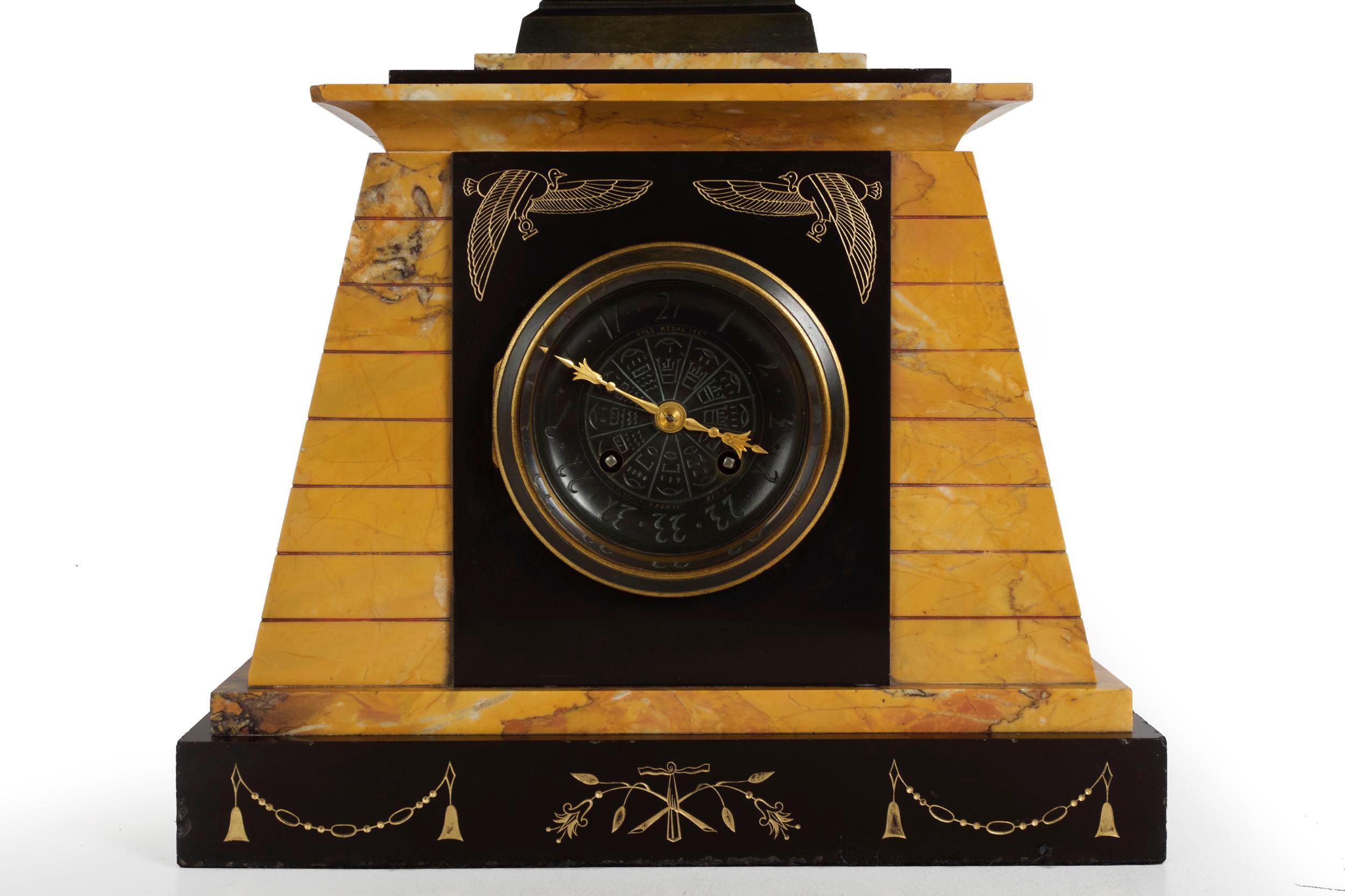 Egyptian Revival Antique Bronze Sculpture Clock of 