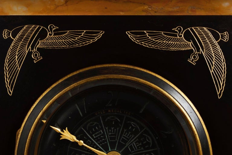 19th Century Egyptian Revival Antique Bronze Sculpture Clock of 