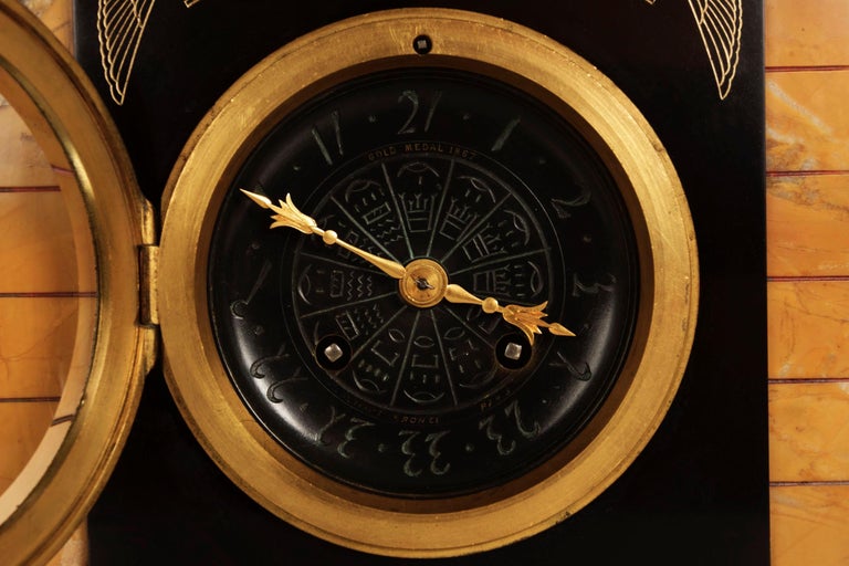 Egyptian Revival Antique Bronze Sculpture Clock of 