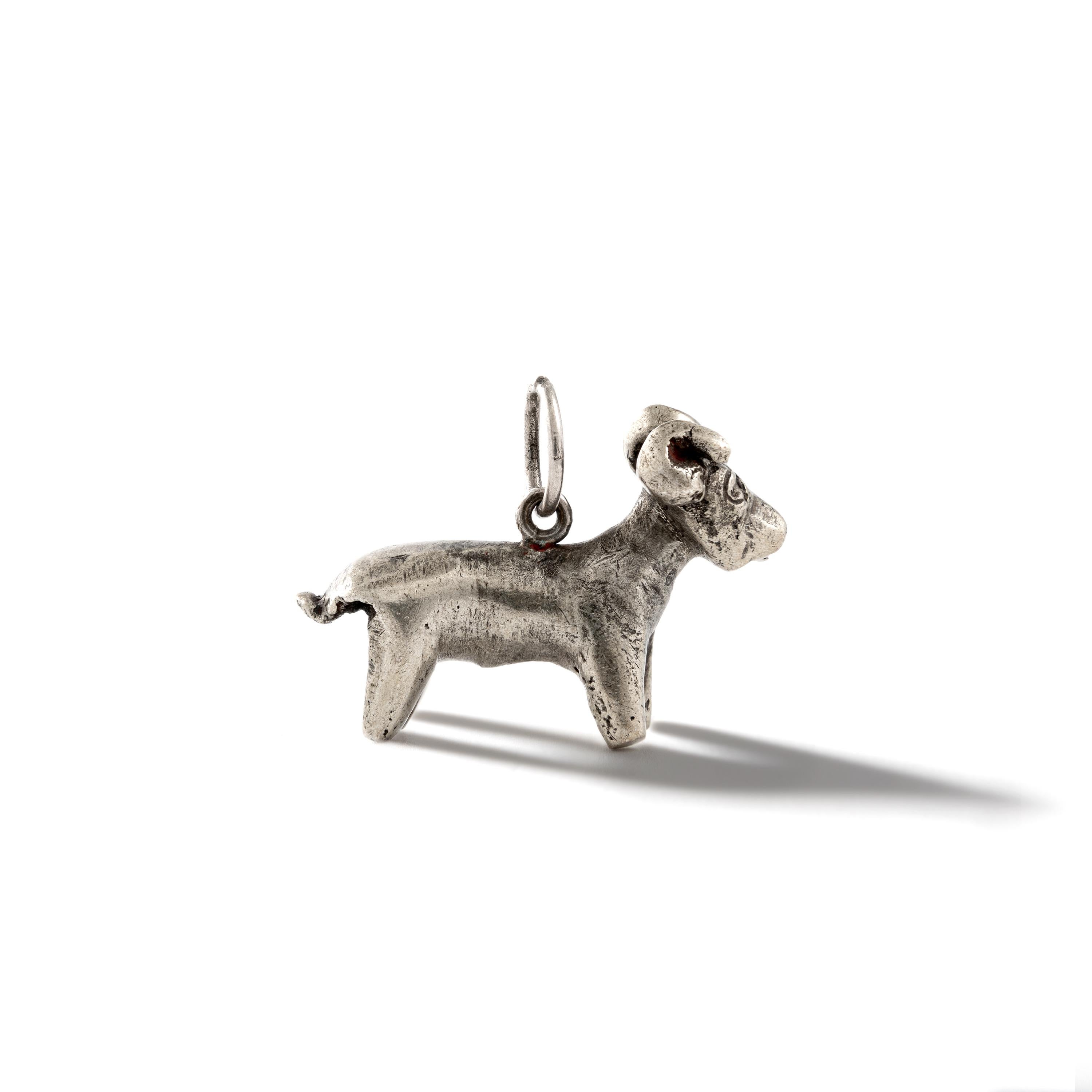 Women's or Men's Egyptian Revival Aries Silver Pendant Charm For Sale