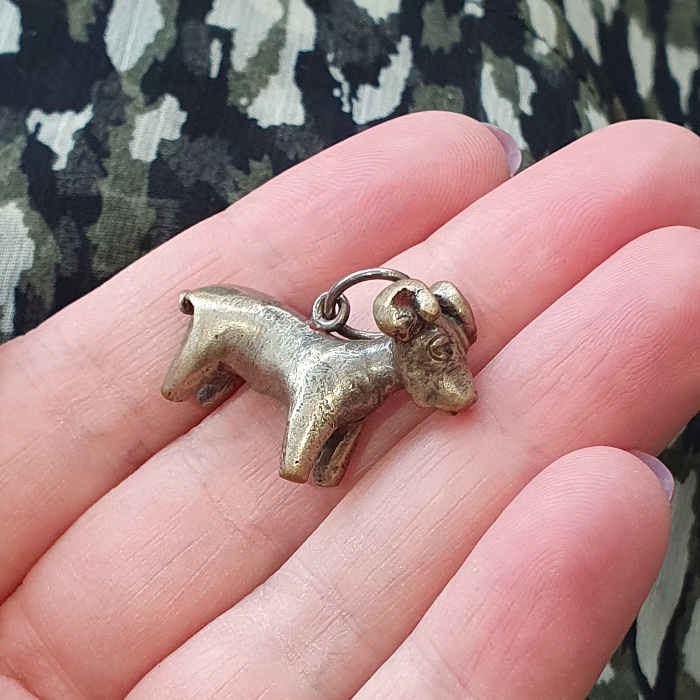 Egyptian Revival Aries Silver Pendant Charm For Sale 2