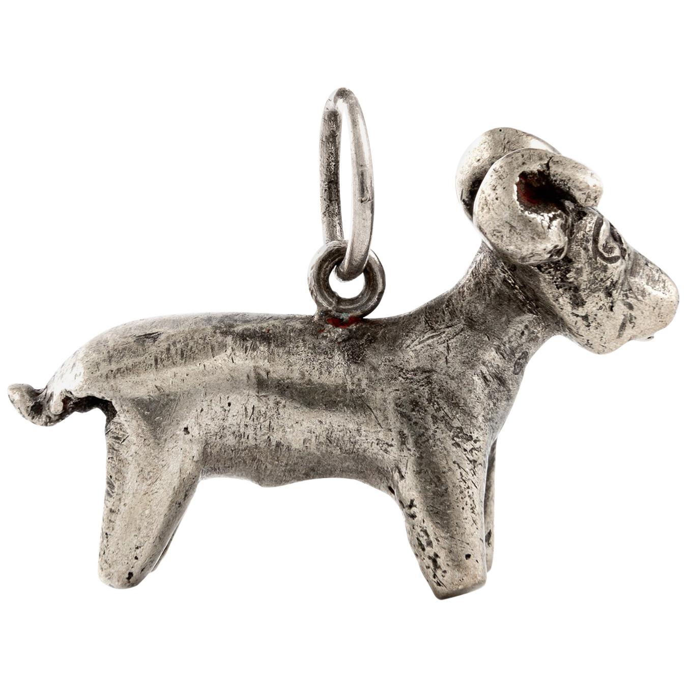 Egyptian Revival Aries Silver Pendant Charm For Sale